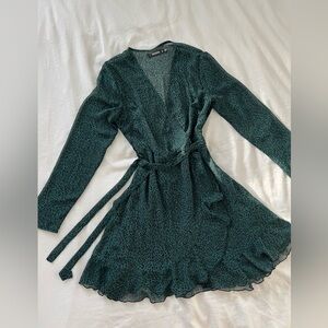 Green leopard print dress